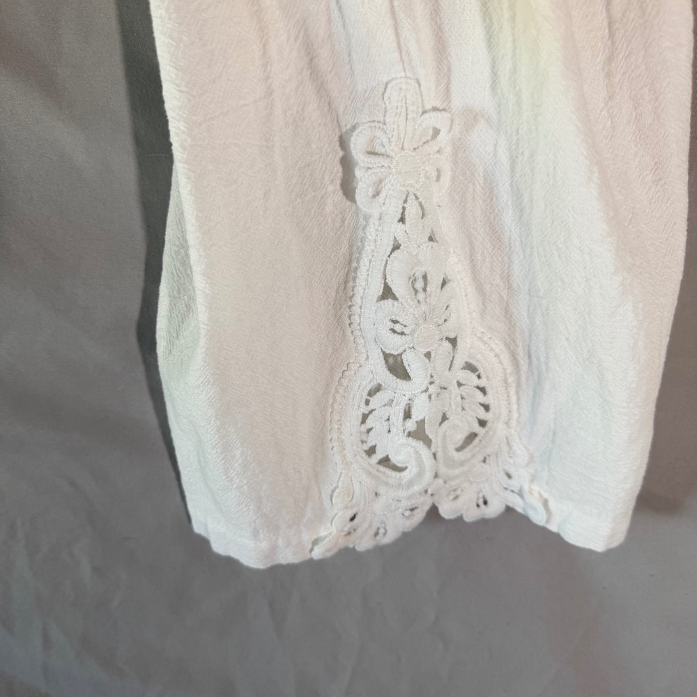 Womens White 100% Cotton Lace Trim Cropped Pants Elastic Waist Gauze 2XL - Picture 3 of 7